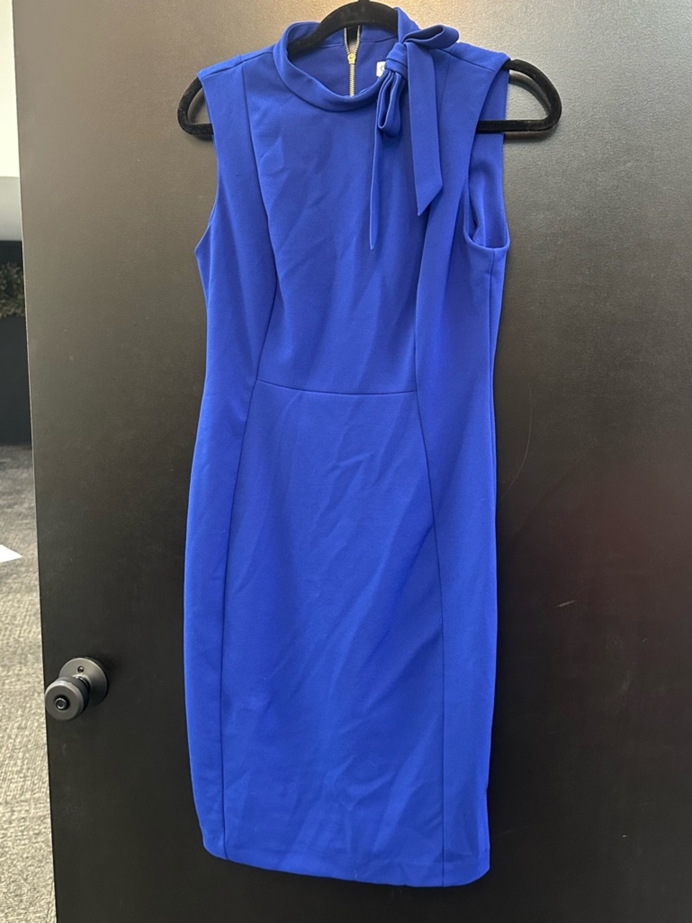 Calvin Klein Sleeveless Royal Blue Sheath Dress with Neck Tie